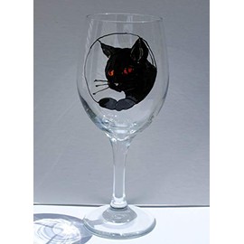 Black Cat Hand Painted 20 Ounce Stemmed Kitty Wine Glass