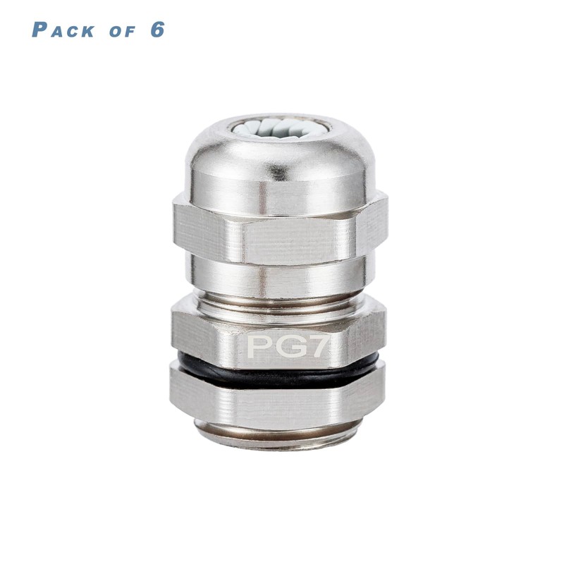 INCONTESTA 6 Pcs PG7 Cable Gland Joint Stainless Steel Adjustable