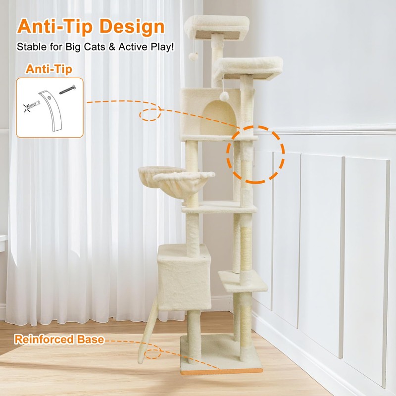 82" Giant Cat Tree for Indoor Cats Large Adult Tall