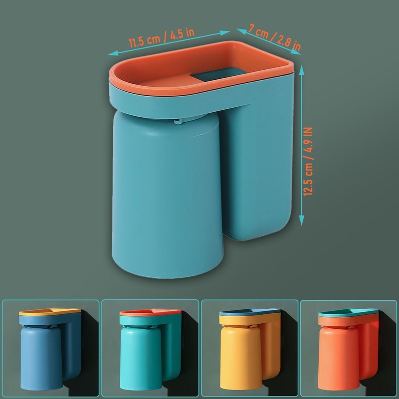 Toothbrush Holder Wall Mounted with Cup,2-in-1 Toothbrush Holders & Cups