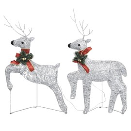 Benjara Outdoor 120 LED Light Christmas Decor Reindeer Set of 6, Silver Metal