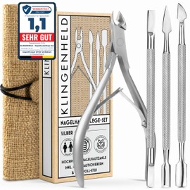 KLINGENHELD Precise Cuticle Nippers with Cuticle Pusher - Very Smooth & Extra Sharp - Includes Travel Case Made of Cotton 100% Plastic-free & Sustainable - Cuticle Scissors, Cuticle Cutter