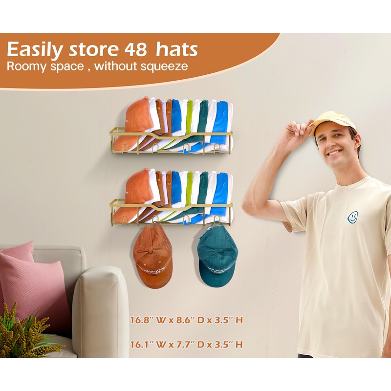 KEETDY Metal Hat Organizer for Baseball Caps Wall Hat Rack