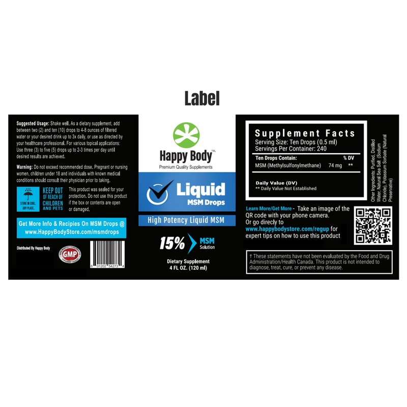 HAPPY BODY Liquid MSM Drops The Highest MSM Content in