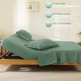 Manyshofu 4 Piece Split Head California King Sheets Sets for Adjustable Bed Sheet, Flex Head Split Top Cal King Sheets Sage Green Sheet Set - 1800 Thread Count Bedding Set with Deep Pockets