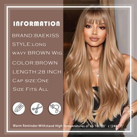 Long Blonde Wigs with Bangs Strawberry Blonde Wig for Women 28 Inches Long Wavy Wig with Dark Roots Natural Looking Honey Blonde Wigs Synthetic Hair Replacement Wig for Girls Cosplay Daily Party Use