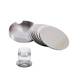 SAKIRABITO Stainless Steel Coasters Set of 6 Round Round Heat Resistant Kitchen Table Tabletop Supplies Silver