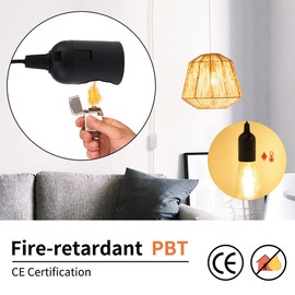 Pack of 10 E27 Replacement Socket 4 A 250 V Lamp Holder with Cable (Max. 60 W) Black Renovation Socket Construction Site Socket