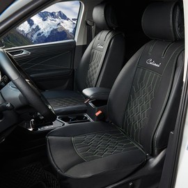COLINOO Leather Car Seat Cover Waterproof Seat Protector Universal Fit Vehicle Seat Cover Black-Green Line 2 Pcs