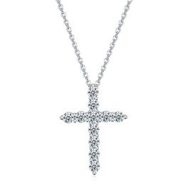 Rnivida Sterling Silver Cross Necklace for Women, Dainty Cubic Zirconia Cross Pendant Necklaces (Silver Cross - 16" Chain)