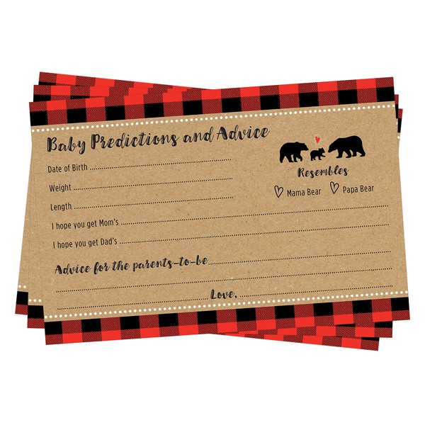 Lumberjack Woodland Buffalo Plaid Baby Predictions and Advice Cards -