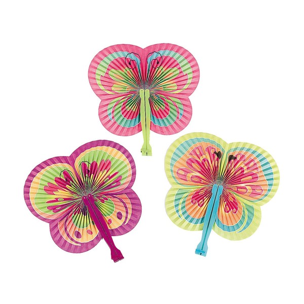 Fun Express Butterfly Shaped Folding Fans - Set of 12 - Favors and Party Supplies