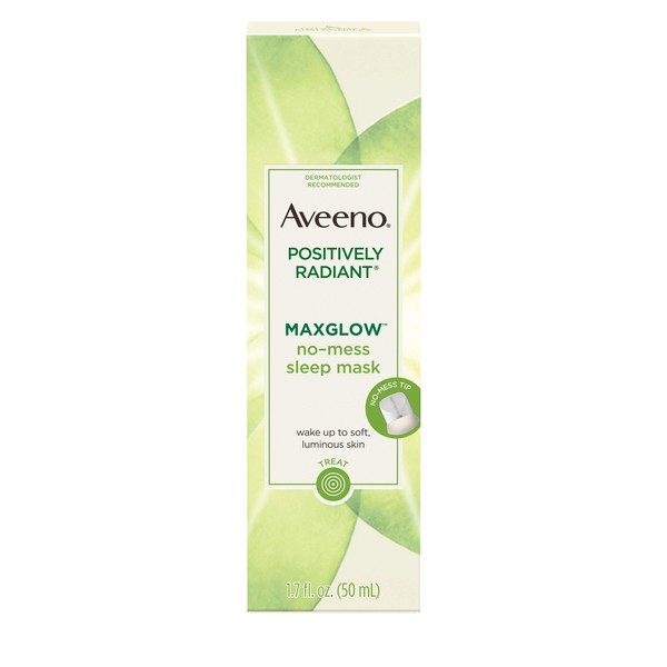 Aveeno Positively Radiant MaxGlow No-Mess Hydrating Sleep Mask with Moisture Rich Soy & Kiwi Complex, Hypoallergenic, Non-Comedogenic, Paraben- & Phthalate-Free, 1.7 fl. oz