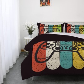 AILONEN Gamer Comforter Sets for Teen Boys, Gaming Bedding Sets Full Set,Video Game Bedspread,Game Duvet,Gamepad Bed Set,Controller Quilt Set,3 Piece 1 Comforter and 2 Pillowcases