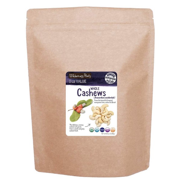 Wilderness Poets Cashews - Organic Raw Cashew Nuts - Bulk Cashews, 5 Pound (80 Ounce)