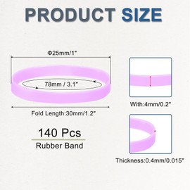 sourcing map 140 Pcs Rubber Band Stretchable Rubber Elastic Bands Colored Spots 25mm x 4mm Hair Strings for Home Office, Purple