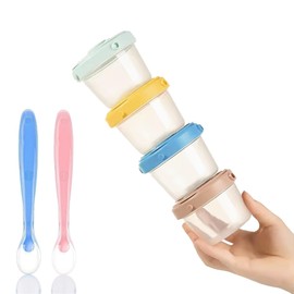 Seviete 4 Pack de Contenedores para Bebe. Recipientes para Alimentacion de Bebe. Libres de BPA. 100% Hermeticos. Incluye 2 cucharas para alimentacion. 4x120ml. Multicolor.