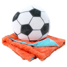 Animal Adventure | Cuddle Bundles | Soccer Theme | Super-Soft Machine Washable Blankie & Plush Toy, Blue and Orange, One Size