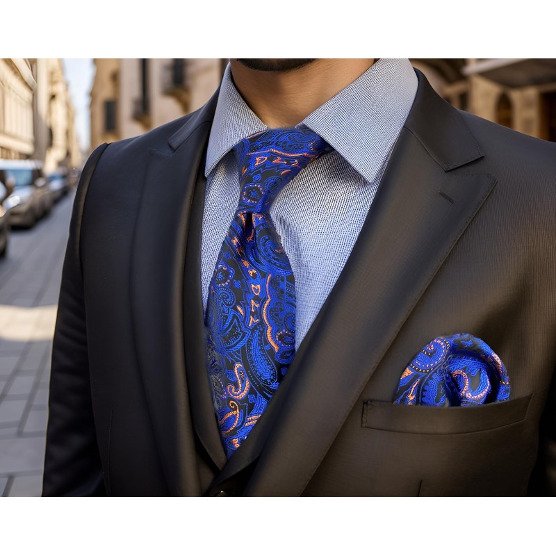 S&W SHLAX&WING Neckties for Men Orange Blue Neck Tie Set