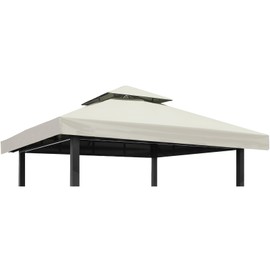 10x10 FT Replacement Gazebo Canopy Top Cover Outdoor Replacement Double Tiered Gazebo Covers for Yard Patio Garden Canopy Sunshade Beige