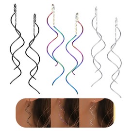 Chain Earrings For Women Dangling Spiral Threader Earring Drop，Suitable For Gift Giving, Perfect For Your Birthday Party, Christmas, Gift Giving. (Chain Spiral,Silver&Black&Rainbow)