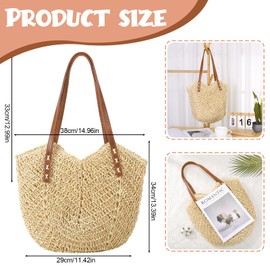 ViEinkaufen Straw Beach Bags for Women Woven Tote Bag Summer Travel Beach Handbag Handmade Boho Straw Bag with Zip for Beach Vocation Holiday and Shopping