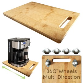 Comfecto Sliding Tray for Coffee Maker, 360° Multi-Directional Coffee Maker Slider Tray for Counter 4 Rolling Wheels, Waterproof Bamboo Slide Out Tray