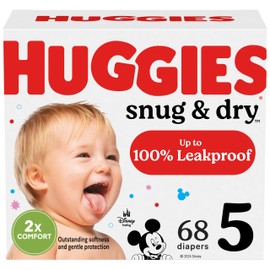 Huggies Size 5 Diapers, Snug & Dry Baby Diapers, Size 5 (27+ lbs), 68 Count, Packaging May Vary