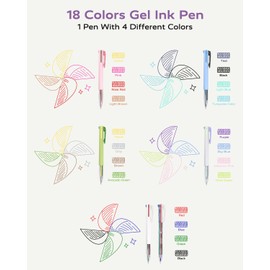 Four Candies 6 PCS Multicolor Pen, 0.5mm Colored Gel Pens, 4-in-1 Multicolor Gel Ink Pens, 18 Colors Retractable Ink for Office, School & Back to School Supplies