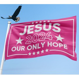 Jesus Our Only Hope Flag Pink, Single Sided 3x5 Outdoor Jesus American Flags Christian Flag for Outside Christ Faith Flags for Room Yard Outdoor Garden Wall Decor Jesus 2024 Our Only Hope