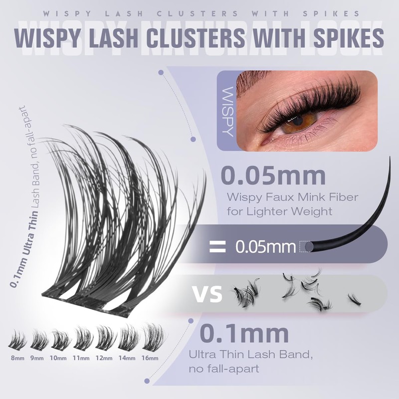 Kiromiro Wispy Lash Clusters Fluffy Eyelash Clusters 9-16mm Hybrid Cluster