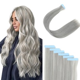 Tape in Hair Extensions 20 Inch Tape in Synthetic Hair Extensions 50 Gram Seamless Tape In Extension 20 Pcs Silky Straight Hair (#60T, 20 Inch Tape in Extension)