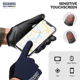 ROCKBROS Road-to-Sky Gloves Cycling Gloves Touchscreen Full Finger Breathable Non-Slip Gloves Spring Summer for Cycling Running Fitness Women Men Blue XL