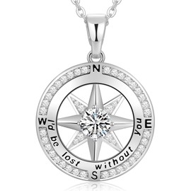 Peeshow Diamond Necklace Gifts for Women Wife Girlfriend Birthday Anniversary Womens Compass Birthstone Silver jewelry for Her Present for Mom Daughter Christmas Valentines Day Mother's Day April S925