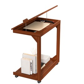 WUGCHDA C-Shaped Couch Table, Side Table with 360° Rotating Wheels, 45° Adjustable Tiltable Desktop for Sofa Laptop Coffee, C Table for Living Room, Walnut (Walnut Color, 23.6 * 15.7 * 24.8in)