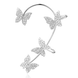 Butterfly Ear Cuff Earrings for Women Butterfly Wrap Crawler Earrings No Piercing Earrings Butterfly Cartilage Earrings (Silver Butterfly Earrings)