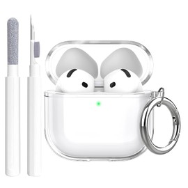 Frylaa Clear Case for Airpods 4 Case Cover 2024,Clear Case for Airpods 4th Generation Case Cover,Shockproof Soft Transparent TPU Case for Airpod 4 Cover with Keychain and Cleaning Pen-Crystal