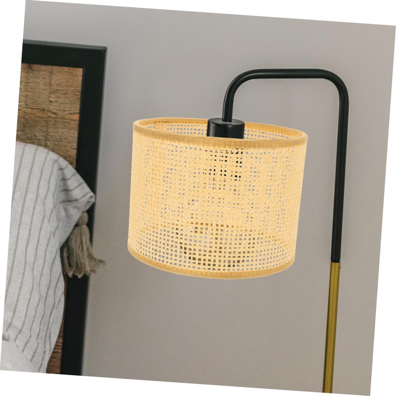 WOONEKY Hand Woven Rattan Lamp Shade Natural Rattan Cover for