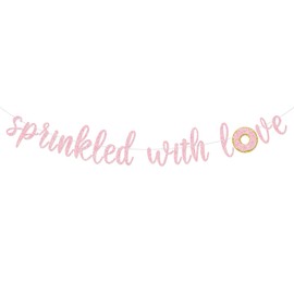 Sprinkled with Love Glitter Banner Baby Shower Sprinkle Party Decor for Girl Pre-Encordado Cartel Dorado (Rosa)