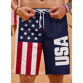 ERECT PEAK Mens USA Graphic Board Shorts 9 Inches Breathable Patriotic Elastic Waistband Fit 29-42 in Shorts Beach July 4 American Flag Casual Party Vacation Swim Trunks Navy XXL