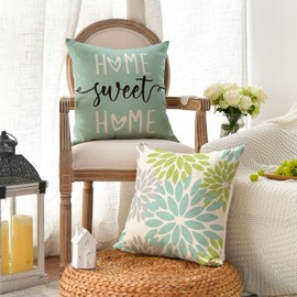 Artoid Mode Green Dahlia Flowers Spring Cushion Covers Set of 2 40 x 40 cm Decorative Cushion Cover Couch Living Room Outdoor Decoration