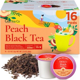 Gya Tea Co Peach Black Tea Pod (16 ct) - High Caffeinated Hot or Iced Tea with Fruity Sweet for Kickstart Your Day