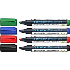 Schneider 293 Board-/Flipchartmarker (nachfüllbar, 2 - 5 mm) 4er Etui schwarz/rot/blau/grün
