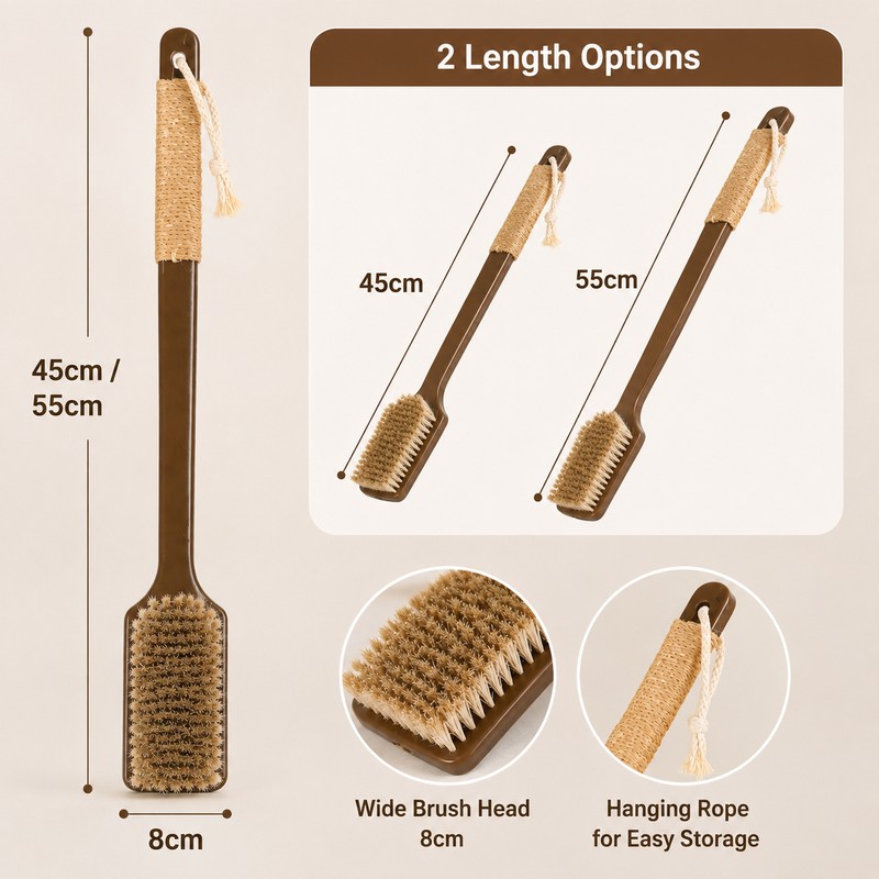 Long Handle Back Scrubber for Shower – Curved Body Brush