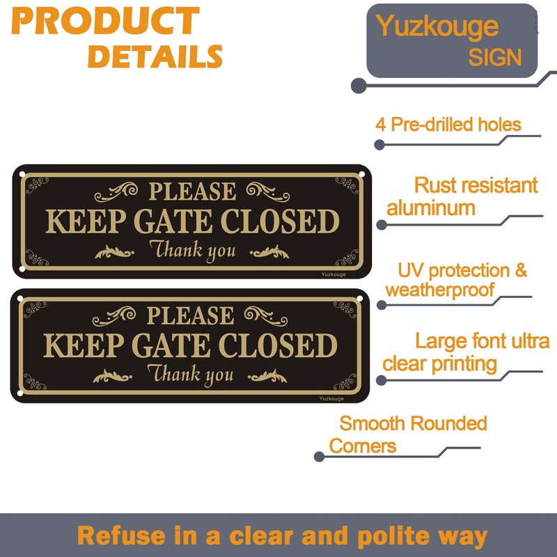 Yuzkouge Please Keep Gate Closed Sign - 2 Pack, 10”