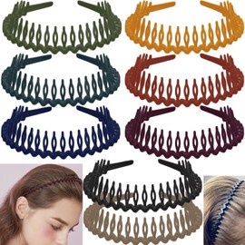 LAPOHI 8 PCS Non Slip Fashion Effortless Plastic Headbands with Teeth Comb Skinny Hair Bands for Women Men Teen Girls, Long Teeth Morandi