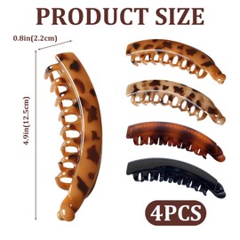 4 Pcs Banana Hair Clip for Thin to Thick Hair Ladies,Clips for Women Girls,Non Slip Bana Hair (Coffee Amber,Cream Amber,Bright Black and Matte Tortoise Shell)