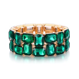 Clearine Women's Sparkle Crystal Emerald Cut Stretch Bangle Bracelet for Wedding Guest Party Prom Green Gold-Tone