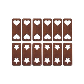 Kunstleder-Labels Set – 12 stilvolle Aufnäher mit Herz und Sterne-Motiv – Edle braune Kunstleder-Patches mit samtweicher Rückseite, vielseitig und personalisierbar | mit Nählöcher