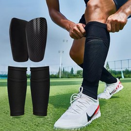 Football Shin Pads, Children's Men's Shin Pads Including Socks with Optimised Pocket for Adults Teenagers, Comfortable to Wear, Provides Strong Protection (Carbon Pattern, XL)